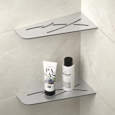 Bernkot Corner Shower Shelf 12 Brushed 304 Stainless Steel Quadrilateral Corner Shelves Recessed Bathroom Storage Shampoo Holder Organizer Kitchen Shelf Rack 2 Pack