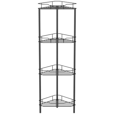 HuggieGems 4 Tier Floor Standing Corner Shower Caddy Organizer Shelf with Hooks Bathroom Shelves Stand Rack Black