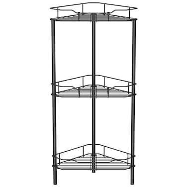 HuggieGems 3 Tier Floor Standing Corner Shower Caddy Organizer Shelf with Hooks Bathroom Shelves Stand Rack Black