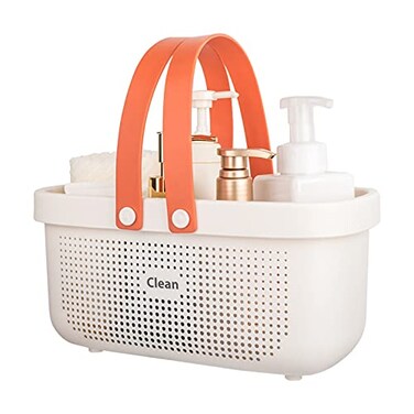 JiatuA Plastic Storage Basket with Handle Portable Shower Caddy Tote Organizer Basket Bin for Bathroom Kitchen Dorm Room Bedroom White