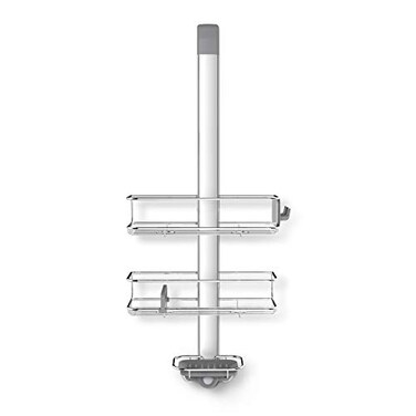 simplehuman Over Door Shower Caddy NoDrill AutoTightening Hanger for Glass Shower Doors QuickAdjust Shelves QuickDry Soap Dish Bathroom Organizer RustProof Stainless Steel