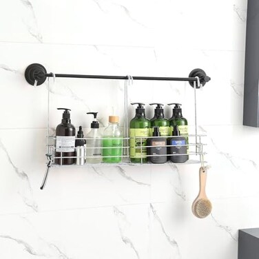 Seltomer 2pcs SingleLayer Hanging Shower Caddy Rustproof Shelves Rack with Rotatable Hook bar Large Capacity Bathroom Organizers and Storage No Drilling Shampoo Bracket