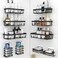 Liuoud 10 Pack Shower Caddy Organizer Rack Shelf for Inside Shower Self Adhesive Wall Storage Basket Rustproof Stainless Steel Shampoo Holder Bathroom Accessory Decor Set Black