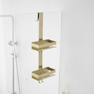 Hiendure Gold Shower Caddy Over Shower Door 2 Tier Hanging Shower Caddy Organizer No Drilling Shower Storage Shelf for Indoor Shower Bathroom Bedroom Kitchen