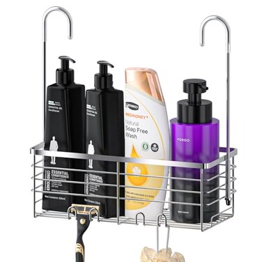 SHANSHUI Shower Hanging Caddy Bathroom Shower Organizer Basket Shampoo Bracket Over Door Showers Rack with Hooks 304 Stainless Steel Rustproof
