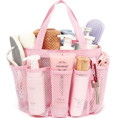 Fammart Mesh Shower Caddy Portable for College Dorm Room Essentials Odorless Polyester Large Shower Tote Bag with Dual Handles 8Pocket QuickDry Toiletry Organizer for Travel Beach Camping Gym