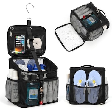 CUBETASTIC Shower Caddy Portable Mesh Shower Tote for Bathroom Gym Travel Camping Quick Dry Hanging Organizer Toiletry Bag with Handle for College Dorm Room Men Women A Black 98