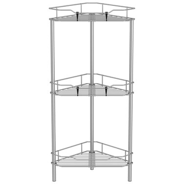 HuggieGems 3 Tier Floor Standing Corner Shower Caddy Organizer Shelf with Hooks Bathroom Shelves Stand Rack Gray