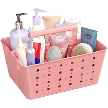 Lifewit Shower Caddy Portable Plastic Bathroom Organizer with Handle and Holes Hard Cleaning Basket for Toiletry Storage College Dorm Essentials Pink 1 Pack