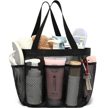 Fammart Mesh Shower Caddy Portable for College Dorm Room Essentials Odorless Polyester Large Shower Tote Bag with Dual Handles 8Pocket QuickDry Toiletry Organizer for Travel Beach Camping Gym