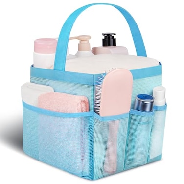 Attmu Mesh Shower Caddy Portable for College Dorm Room Camping Essentials Shower Caddy Dorm with 9Pockets Large Capacity Hanging Basket Bathroom Bag for Toiletry Swimming Gym Camp Beach
