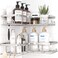 Sakugi Corner Shower Caddy 2 Pack Adhesive Shower Organizers Rustproof Stainless Steel Shower Shelves with 8 Hooks No Drilling Bathroom Organizers and Storage Racks SpaceSaving Silver Large