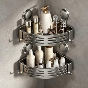 VOLPONE Corner Shower Caddy Suction Cup Shower Shelf Corner No Drilling Bathroom Shower Organizer Storage Rack Adhesive Without Towel Bar 2Pack Gray