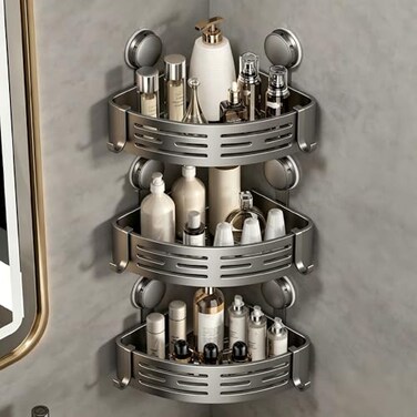 VOLPONE Shower Caddy Corner Suction Cup Shelf Corner No Drilling Bathroom Shower Organizer Storage Rack Adhesive3Pack Gray