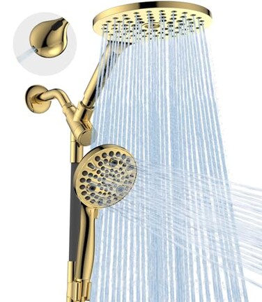 MakeFit Dual Handheld Shower Head Combo 2in1 Rain Shower Heads System 8 Inch Rainfall Shower Head and 10 Modes High Pressure Hand Held Showerhead with Builtin Power Wash