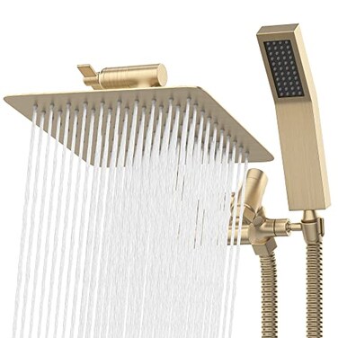 Heatsistence All Metal Shower Head 8 Dual Square Shower Head With Handheld Wand 71in Hose Set High Pressure Rain Shower Heads Combo 3Way Diverter Rainfall Showerhead with Adjustable Extension Arm