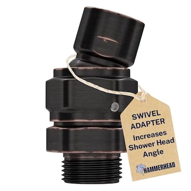 HammerHead Showers Solid METAL Shower Head Swivel Ball Adapter Oil Rubbed Bronze Adjustable Pivot Ball To Adjust Showerhead Angle Universal Connector Joint Fits Fixed Hand Held Rain Shower Heads