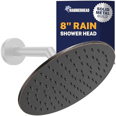 HammerHead Showers Solid Metal Round 8 Inch Rainfall Shower Head High Flow Shower Head Optimized for Pressure Oil Rubbed Bronze 25 GPM