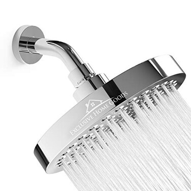 HeatsistenceLuxury Rainfall Shower Head HighPressure Showerhead Jets Rain Shower Head AntClog Silicone Nozzles 25 GPM 6 Inch Diameter Deluxe Chrome