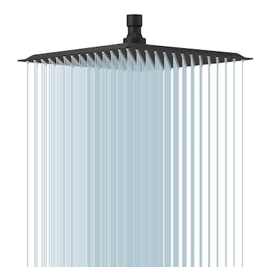 BESy 10 Inch Rain Shower Head 10 Square Rainfall High Pressure Stainless Steel Bath Showerhead 116 Ultra Thin Waterfall Full Body Coverage with Silicone Nozzle Matte Black Finish