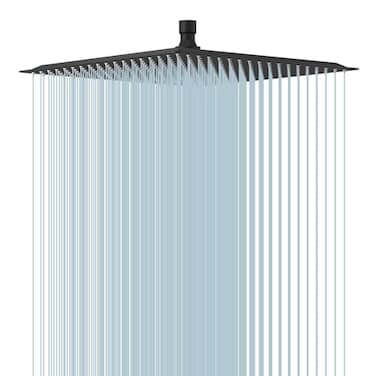 BESy 16 Inch Rain Shower Head 16 Square Rainfall High Pressure Stainless Steel Bath Showerhead 116 Ultra Thin Waterfall Full Body Coverage with Silicone Nozzle Matte Black Finish