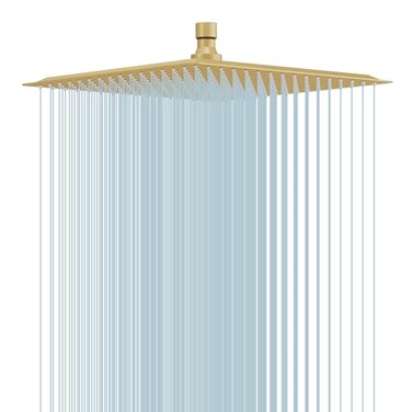 BESy 12 Inch Rain Shower Head 12 Square Rainfall High Pressure Stainless Steel Bath Showerhead 116 Ultra Thin Waterfall Full Body Coverage with Silicone Nozzle Brushed Gold