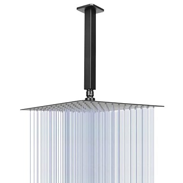 NearMoon Rain Shower Head With Shower Arm Ceiling Mount Square Shower Stainless Steel Ceiling Rainfall Showerhead Waterfall Full Body Coverage 12 Inch Matte Black