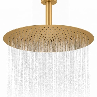 BSTIIU Gold Rain Shower Head 16 Inch High Pressure Shower Head 304 Stainless Steel Ceiling Mount Extra Large Waterfall Top Showerhead Brushed Brass Gold