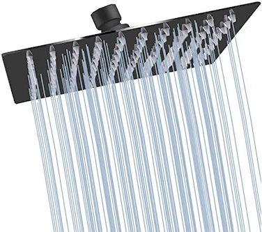 GGStudy Black Shower Head 6 inch Square Rain Shower Heads Stainless Steel High Pressure Ultra Thin Rainfall Bath Shower Selfcleaning Silicone Nozzle