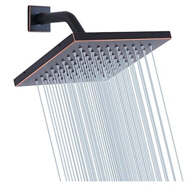 GGStudy Shower Head 8 inch Square Rain Stainless Steel High Pressure Oil Rubbed Bronze Shower Heads Rainfall Bath Shower Selfcleaning Silicone Nozzle