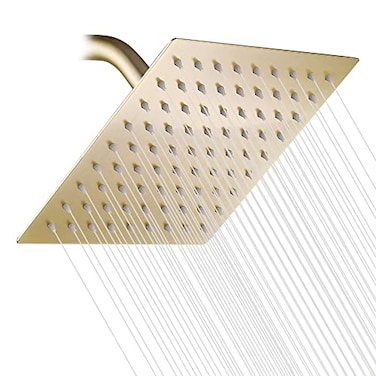 GGStudy Brushed Gold Shower Head 8 inch Square Rain Shower head Stainless Steel Shower head High Pressure Shower Head Ultra Thin Rainfall Bath Shower Selfcleaning Silicon Nozzle