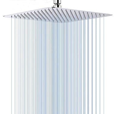 GGStudy 12 Inches Square Rain Shower Head Large Stainless Steel High Pressure Shower Head Ultra Thin Rainfall Bath Shower with Silicone Nozzle Easy to Clean and Install Chrome Shower Head