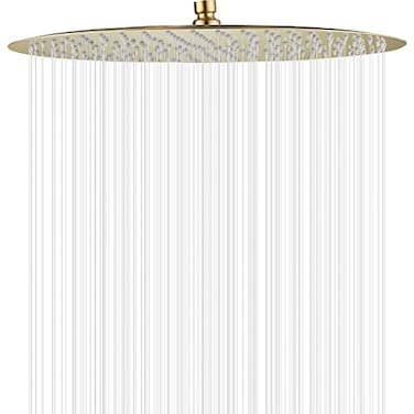 GGStudy High Pressure Round Shower Head 12 Inches Large Stainless Steel Shower Heads Ultra Thin Rainfall Bath Shower 12 Connection Brushed Gold Shower Head