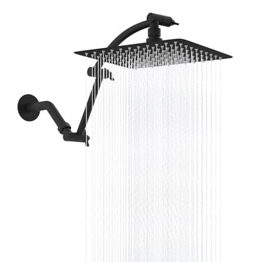 Hibbent All Metal cUPC Rain Shower Head 10 High Pressure Rainfall Showerhead with 16 Shower Head Extension Arm Solid Brass Adjustable Shower Arm Extender fixed Showerheads Matte Black