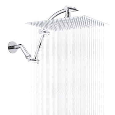 Hibbent All Metal cUPC Rain Shower Head 12 High Pressure Rainfall Showerhead with 16 Shower Head Extension Arm Solid Brass Adjustable Shower Arm Extender fixed Showerheads Chrome