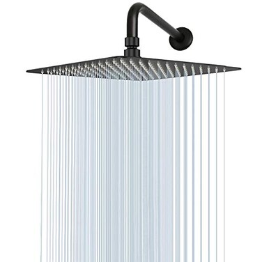 NearMoon Square Rain Shower Head With Extension Arm Large Stainless Steel Rainfall ShowerWaterfall Full Body Coverage 12 Inch Matte Black
