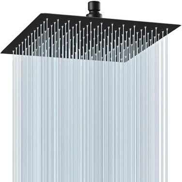 Midanya Rain Shower Head Stainless Steel Large Rainfall Shower Head High Pressure Bathroom Waterfall Square Showerhead Ceiling or Wall Mount Matte Black 12 Inch