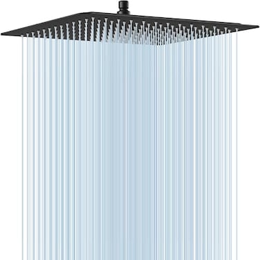 Midanya Rain Shower Head Stainless Steel Large Rainfall Shower Head High Pressure Bathroom Waterfall Square Showerhead Ceiling or Wall Mount Matte Black 16 Inch