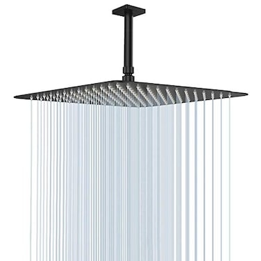 NearMoon Rain Shower Head High Flow Stainless Steel Square Rainfall Shower Waterfall Bath Shower Body Covering Ceiling or Wall Mount 16 Inch Matte Black