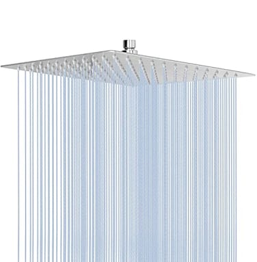NearMoon Rain Shower Head High Flow Stainless Steel Square Rainfall Shower Waterfall Bath Shower Body Covering Ceiling or Wall Mount 12 Inch Chrome Finish