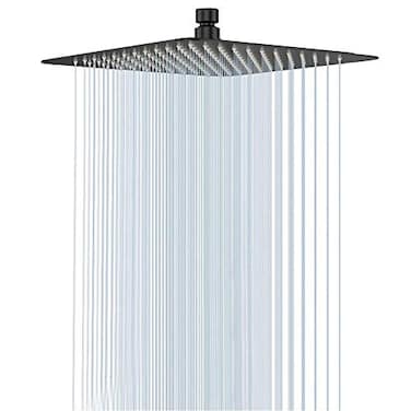 NearMoon Rain Shower Head High Flow Stainless Steel Square Rainfall Shower Waterfall Bath Shower Body Covering Ceiling or Wall Mount 12 Inch Matte Black