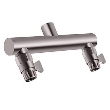 HAOXIN Shower Head Manifold with Double Outlet and Shut Off Valves for Dual Sprayer Showering SystemCan Connect Two ShowerheadsBrushed NickelSTN02