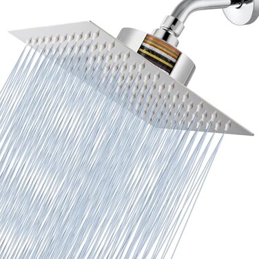 Voolan Rain Shower Head with Filtered High Flow Large Rainfall Shower Heads Made of Stainless Steel Waterfall Showerhead Filter For Hard Water 8 Chrome