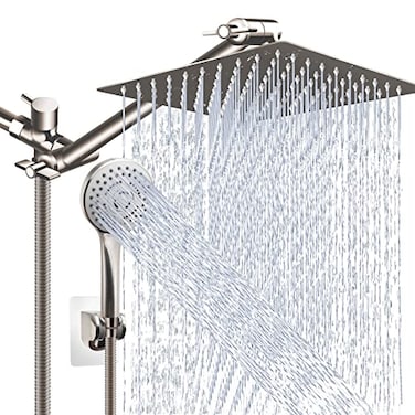 PinWin Shower Head ComboBrushed Nickel10 High Pressure Rain Shower Head with 11 Adjustable Extension Arm and 5 Settings HandheldPowerful Shower Spray Against Low Pressure Water