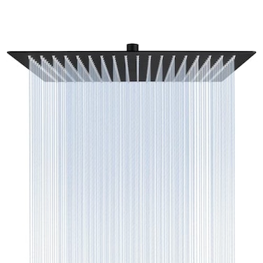 Derpras 16 Inch Square Rain Shower Head 304 Stainless Steel Ultra Thin High Pressure Bathroom Rainfall Showerhead Matte Black 324 Jets