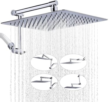 G-Promise GPromise All Metal 12 Inch Rain Shower Head with Adjustable Extension Arm Large Square Shower Head for SpaLike Rainfall Chrome