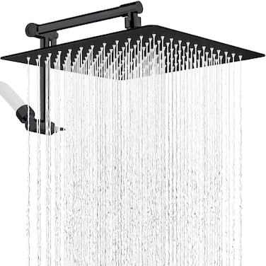 G-Promise GPromise All Metal 12 Inch Rain Shower Head with Adjustable Extension Arm Large Square Shower Head for SpaLike Rainfall Matte Black