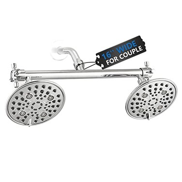 Proox Double Shower Head with Builtin Valve High Pressure 6 Setting Dual Shower Head Design for Couple on Walkin Bathroom or Single on Bathtub Bathroom Chrome