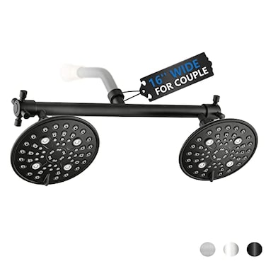 Proox Double Shower Head with Builtin Valve High Pressure 6 Setting Dual Shower Head Design for Couple on Walkin Bathroom or Single on Bathtub Bathroom Matte Black