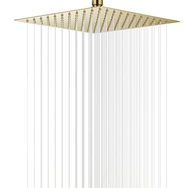 GGStudy High Pressure Square Brushed Gold Shower Head 16 Inches Large Stainless Steel Shower HeadsUltra Thin Rainfall Bath Shower 12 Connection Shower Head Rain